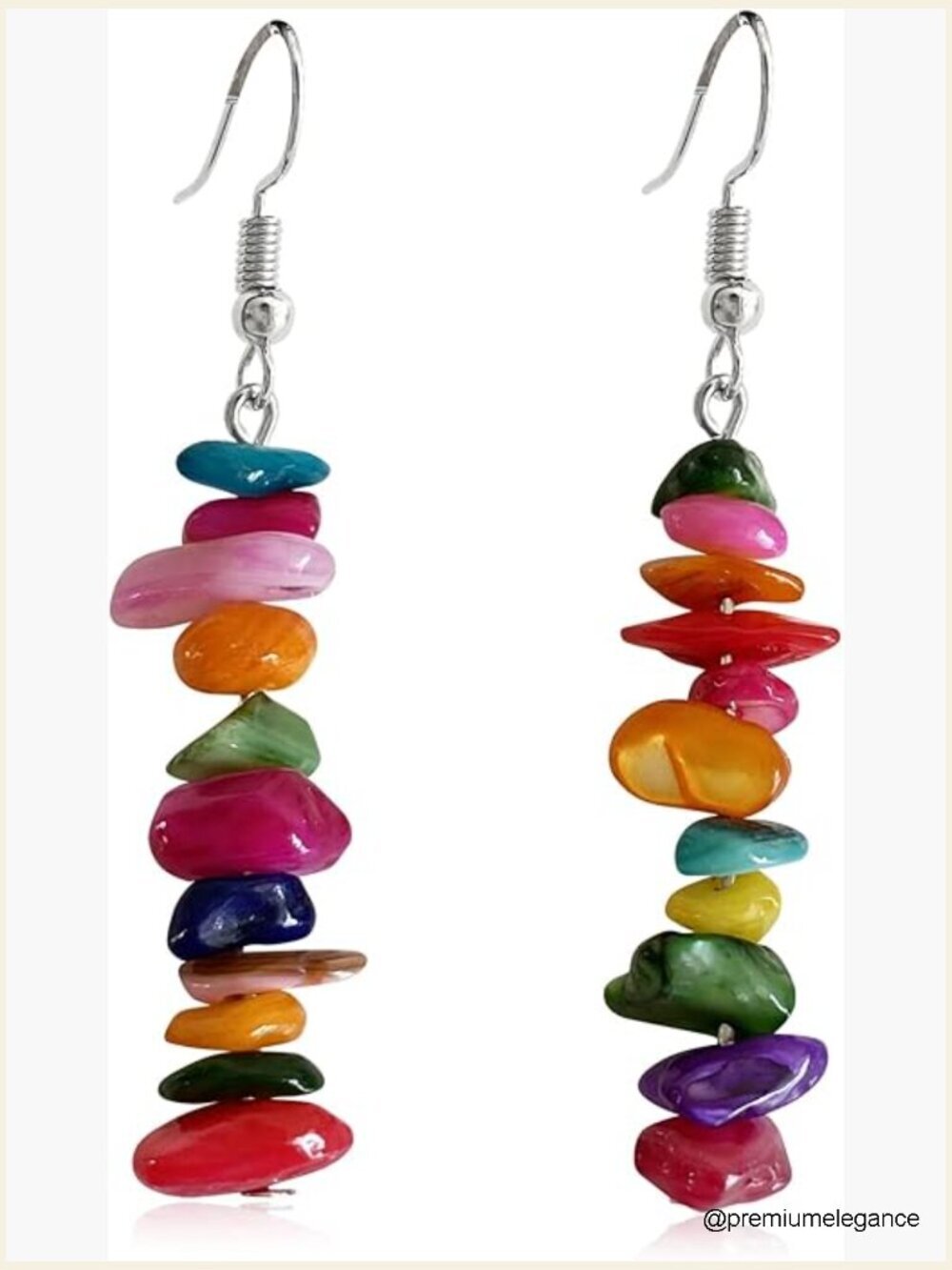 Vintage Bohemian Silver Nature Stone Long Dangle Drop Earrings